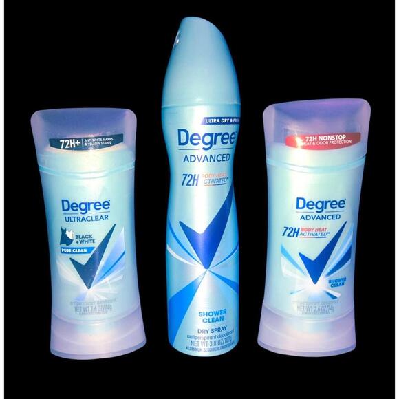 Other - Bundle of 3: 2 Degree Stick Deodorants & 1 shower Clean spray deodorant NWT